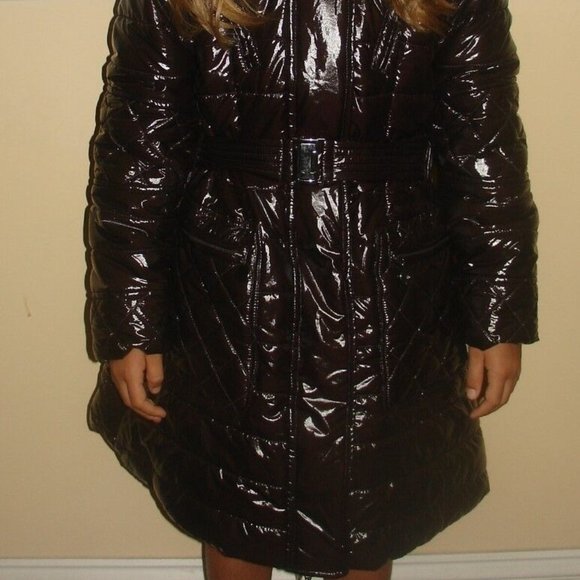 NWT ELSYGIRL RemovableFurHoodPufferShinyJacketCoatParkaBrownItalianDesig… - Picture 3 of 12